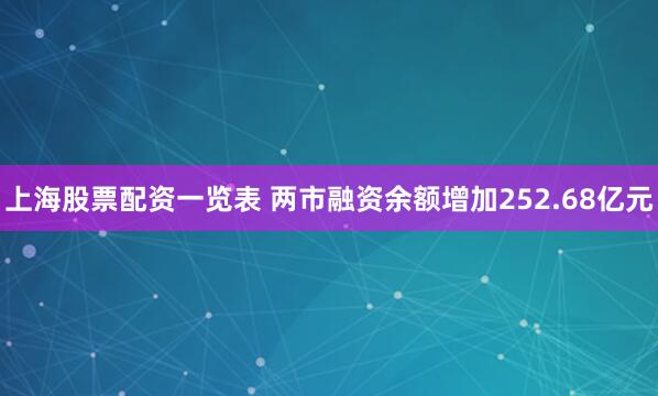 上海股票配资一览表 两市融资余额增加252.68亿元
